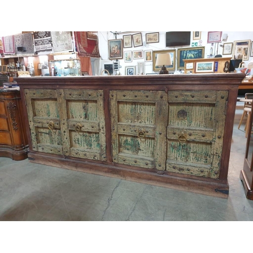 100 - Large Solid Wood Sideboard with Thick Antique Double Opening Panel Doors with Studding and Metal Rin... 