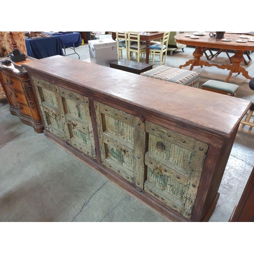 100 - Large Solid Wood Sideboard with Thick Antique Double Opening Panel Doors with Studding and Metal Rin... 