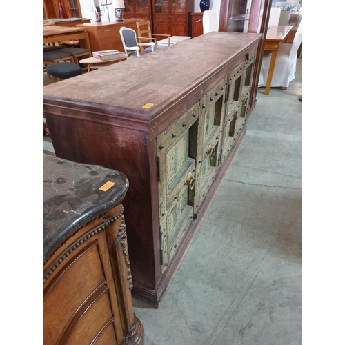 100 - Large Solid Wood Sideboard with Thick Antique Double Opening Panel Doors with Studding and Metal Rin... 