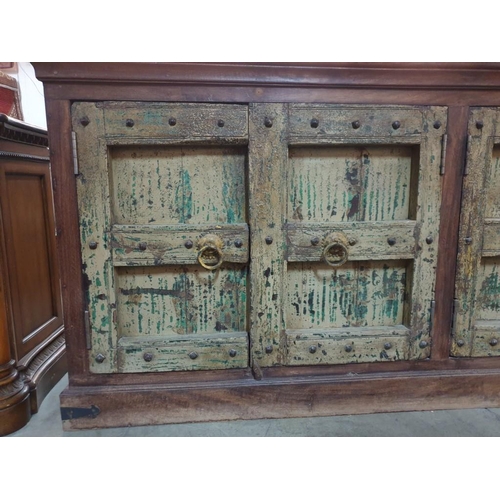 100 - Large Solid Wood Sideboard with Thick Antique Double Opening Panel Doors with Studding and Metal Rin... 