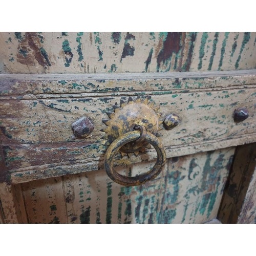 100 - Large Solid Wood Sideboard with Thick Antique Double Opening Panel Doors with Studding and Metal Rin... 