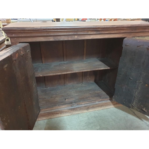100 - Large Solid Wood Sideboard with Thick Antique Double Opening Panel Doors with Studding and Metal Rin... 