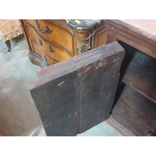 100 - Large Solid Wood Sideboard with Thick Antique Double Opening Panel Doors with Studding and Metal Rin... 