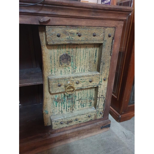 100 - Large Solid Wood Sideboard with Thick Antique Double Opening Panel Doors with Studding and Metal Rin... 