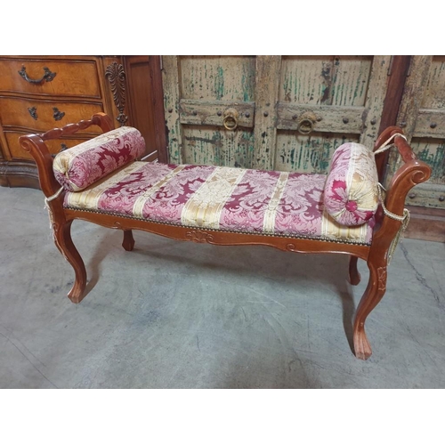 105 - Classical Style Bench Seat with Cabriole Legs, Turned Handles and Classical Style Padded Fabric Seat... 