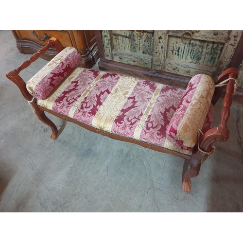 105 - Classical Style Bench Seat with Cabriole Legs, Turned Handles and Classical Style Padded Fabric Seat... 