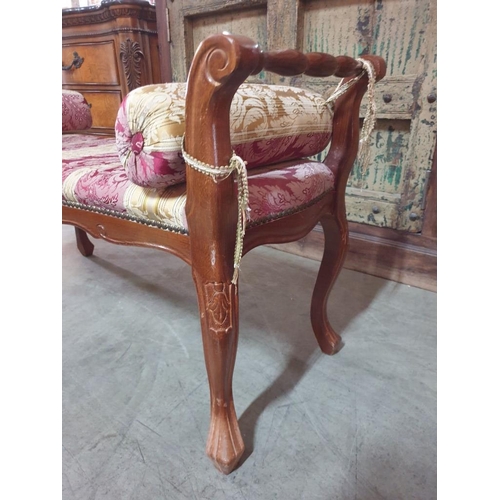 105 - Classical Style Bench Seat with Cabriole Legs, Turned Handles and Classical Style Padded Fabric Seat... 