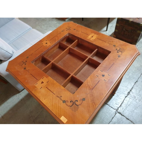 108 - Classical Style Square Games Table with Inlaid Cards Designs and Inset Storage in the Top (Nb. Centr... 