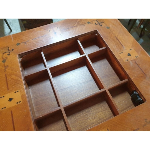 108 - Classical Style Square Games Table with Inlaid Cards Designs and Inset Storage in the Top (Nb. Centr... 