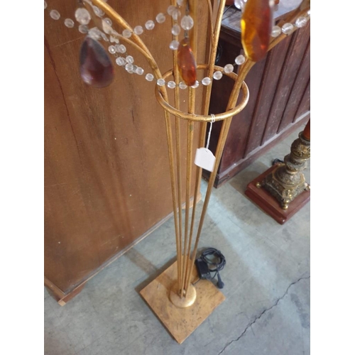 110 - Floor Standing Lamp with 6-Long Metal Arms with Gold Tone Shades, Metal Leaf Decoration and Hanging ... 