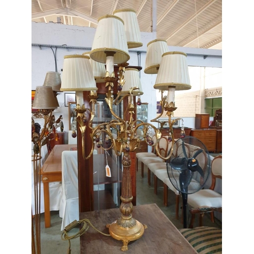 111 - Decorative Brass Effect Table / Side Lamp with 7 x Arm / 7 x Lamp, Hanging Coloured Glass with Metal... 