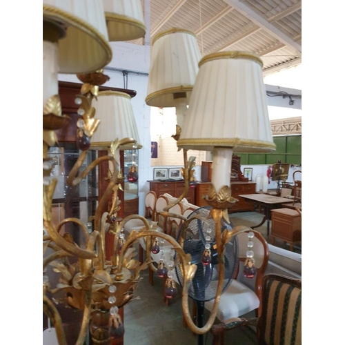 111 - Decorative Brass Effect Table / Side Lamp with 7 x Arm / 7 x Lamp, Hanging Coloured Glass with Metal... 