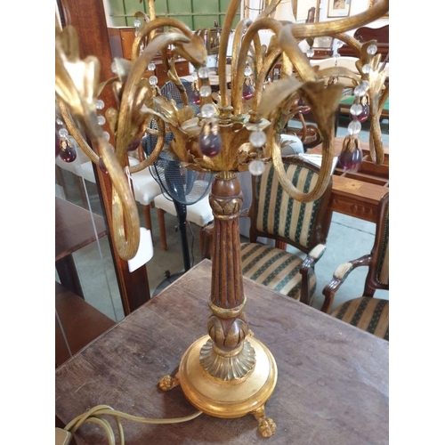 111 - Decorative Brass Effect Table / Side Lamp with 7 x Arm / 7 x Lamp, Hanging Coloured Glass with Metal... 