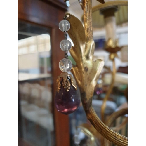 111 - Decorative Brass Effect Table / Side Lamp with 7 x Arm / 7 x Lamp, Hanging Coloured Glass with Metal... 