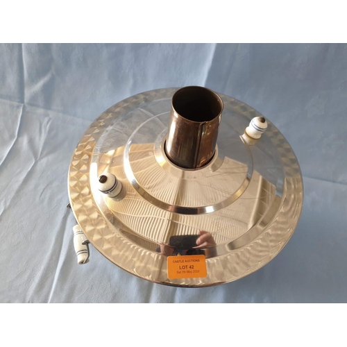 42 - Vintage Stainless Steel Coal Pop Corn Maker / Warming Dish with Porcelain Handles and Centre Funnell