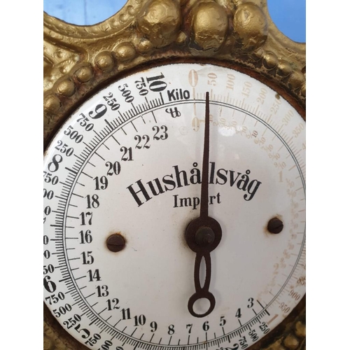 61 - Antique German 10kg Weighing Scales, 'Hushallsvag' with Metal Pan (Overall H: 35cm)