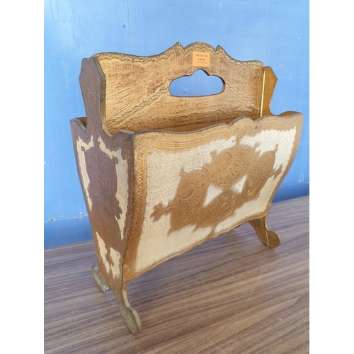 63 - Vintage Metallic Finish, Decorative Magazine Rack from Italy