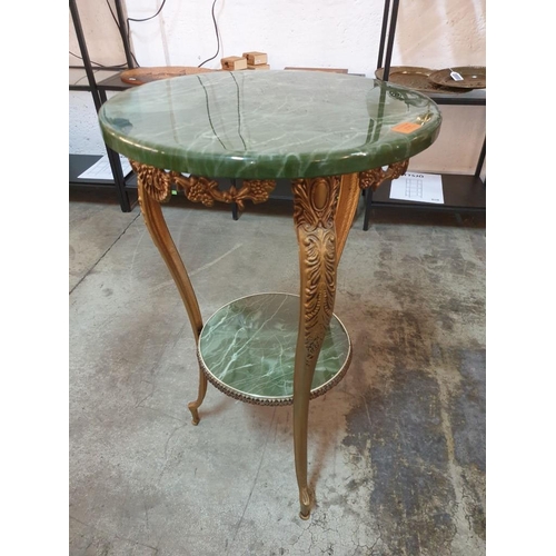 64 - Antique Style Ornate Side Table with Marble Effect Round Top (Ø: 45cm), Over Gilt Metal Cabriole Leg... 