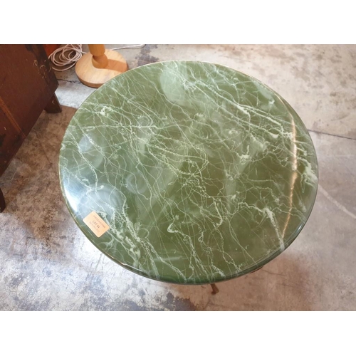 64 - Antique Style Ornate Side Table with Marble Effect Round Top (Ø: 45cm), Over Gilt Metal Cabriole Leg... 