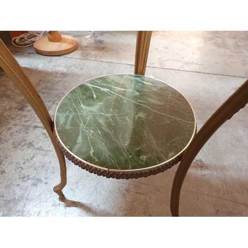 64 - Antique Style Ornate Side Table with Marble Effect Round Top (Ø: 45cm), Over Gilt Metal Cabriole Leg... 