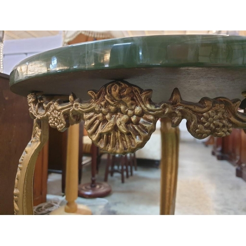 64 - Antique Style Ornate Side Table with Marble Effect Round Top (Ø: 45cm), Over Gilt Metal Cabriole Leg... 