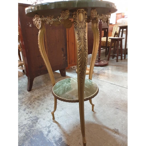 64 - Antique Style Ornate Side Table with Marble Effect Round Top (Ø: 45cm), Over Gilt Metal Cabriole Leg... 