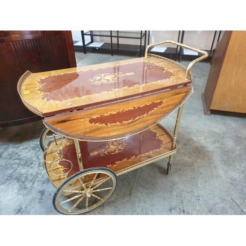 65 - Classical Style Drinks Trolley / Cart with Brass Colour Gallery, Drop Down Sides, Lower Shelf on Whe... 