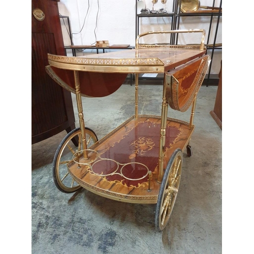 65 - Classical Style Drinks Trolley / Cart with Brass Colour Gallery, Drop Down Sides, Lower Shelf on Whe... 