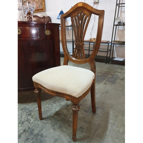 66 - Carved Wood Dining Chair with Cream Colour Fabric Padded Seat