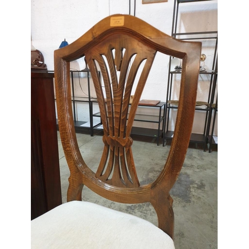 66 - Carved Wood Dining Chair with Cream Colour Fabric Padded Seat