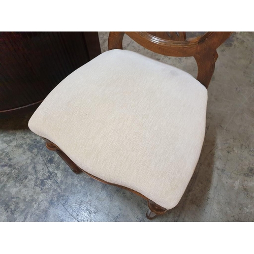 66 - Carved Wood Dining Chair with Cream Colour Fabric Padded Seat