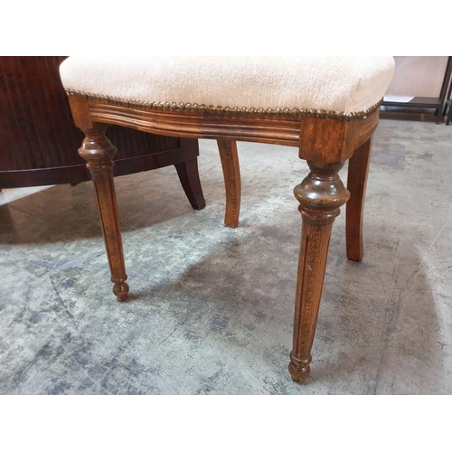 66 - Carved Wood Dining Chair with Cream Colour Fabric Padded Seat