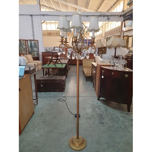 68 - Floor Standing Lamp with 6-Arm / 6-Spot, Hanging Crystals and White Shades