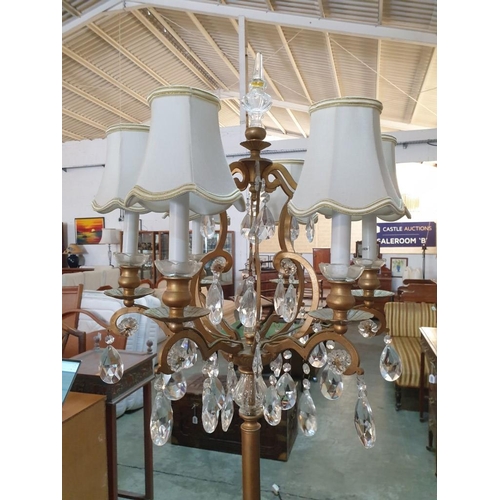 68 - Floor Standing Lamp with 6-Arm / 6-Spot, Hanging Crystals and White Shades
