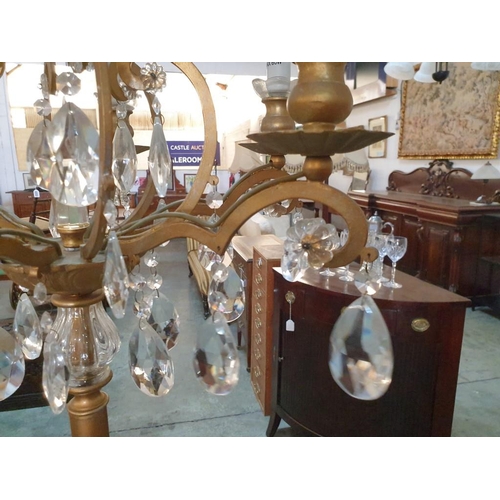 68 - Floor Standing Lamp with 6-Arm / 6-Spot, Hanging Crystals and White Shades
