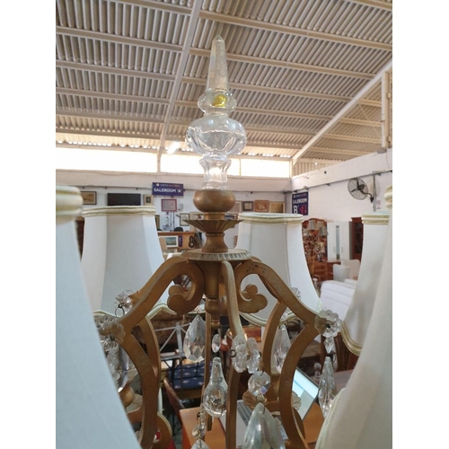 68 - Floor Standing Lamp with 6-Arm / 6-Spot, Hanging Crystals and White Shades