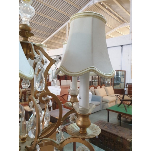 68 - Floor Standing Lamp with 6-Arm / 6-Spot, Hanging Crystals and White Shades