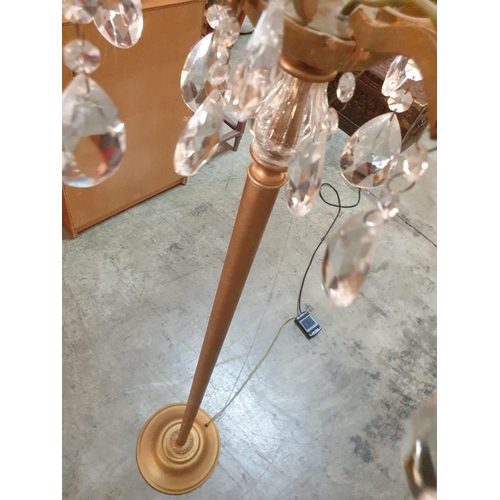 68 - Floor Standing Lamp with 6-Arm / 6-Spot, Hanging Crystals and White Shades