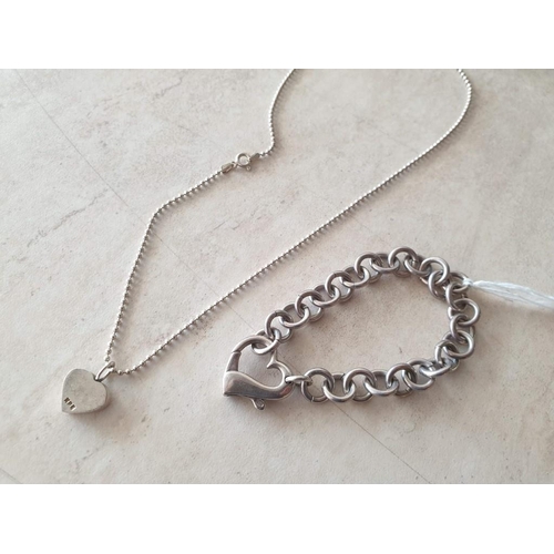 89 - Silver (.925) Link Bracelet with Heart Shaped Clasp, Made in Italy, (Approx. 32g), Together with Sil... 