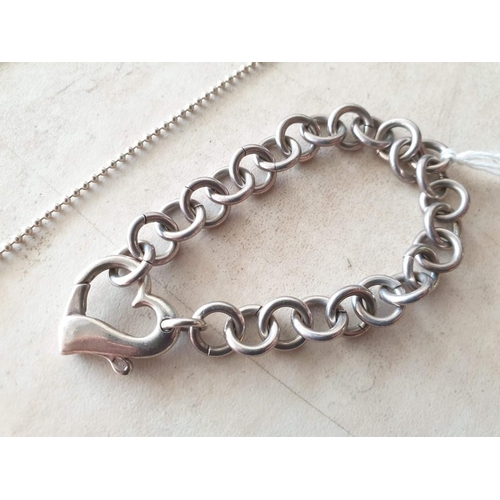 89 - Silver (.925) Link Bracelet with Heart Shaped Clasp, Made in Italy, (Approx. 32g), Together with Sil... 