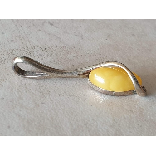 90 - Silver (.925) Necklace with Decorative Amber Pendant, Set in Silver with Black Stone(?) Backing, Tog... 