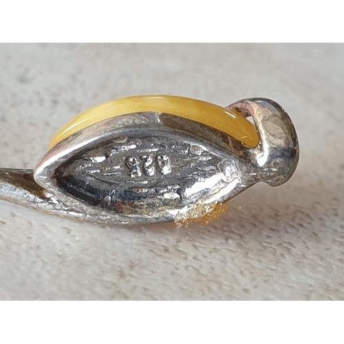 90 - Silver (.925) Necklace with Decorative Amber Pendant, Set in Silver with Black Stone(?) Backing, Tog... 