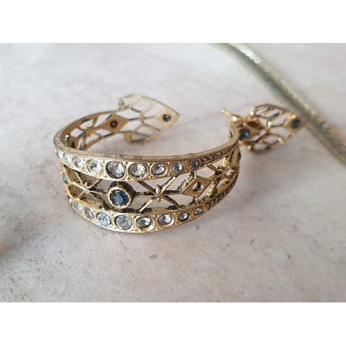 91 - Decorative Gold Tone Necklace Set with Clear Stones, Together with Pair of Earrings and White Metal ... 