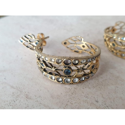 91 - Decorative Gold Tone Necklace Set with Clear Stones, Together with Pair of Earrings and White Metal ... 