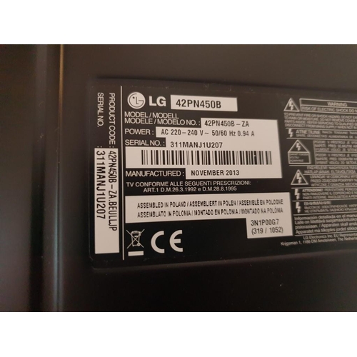96 - LG 42'' Television (Model: 42PN450B) with Manual (Nb. No Remote)