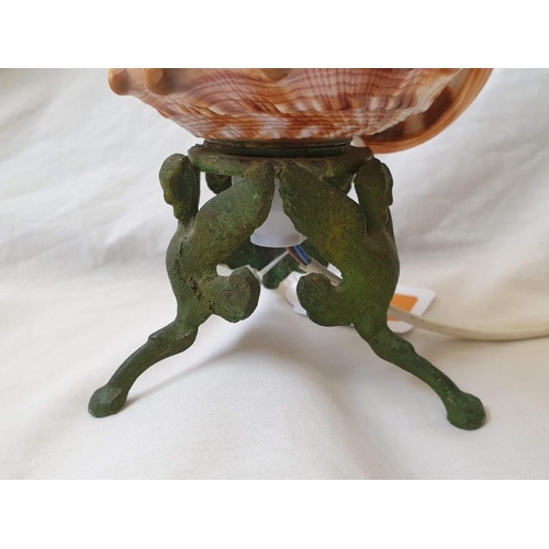 97 - Antique Carved Carnelian Conch Shell Cameo Lamp, Depicting 'Diana the Huntress' on Decorative Metal ... 