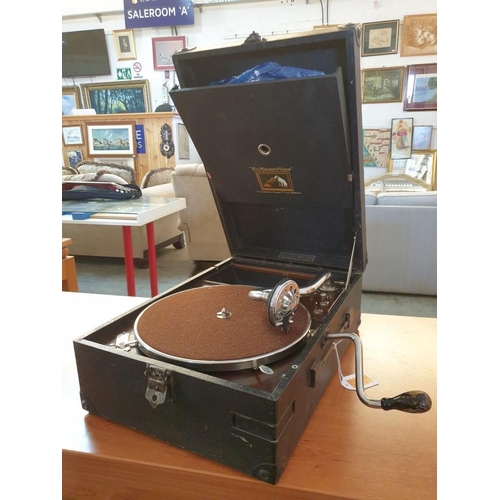 75 - Vintage HMV (His Masters Voice) Portable Gramofone, Manual Wind, Tested & Working (Nb. No Needles)