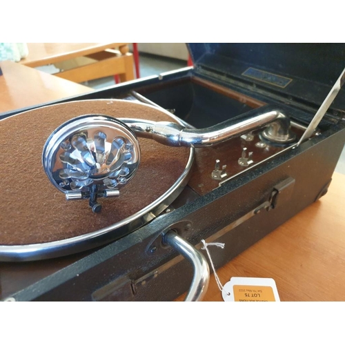 75 - Vintage HMV (His Masters Voice) Portable Gramofone, Manual Wind, Tested & Working (Nb. No Needles)