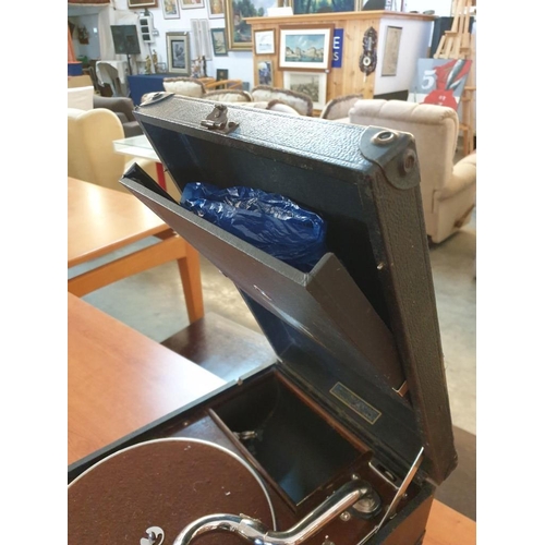 75 - Vintage HMV (His Masters Voice) Portable Gramofone, Manual Wind, Tested & Working (Nb. No Needles)