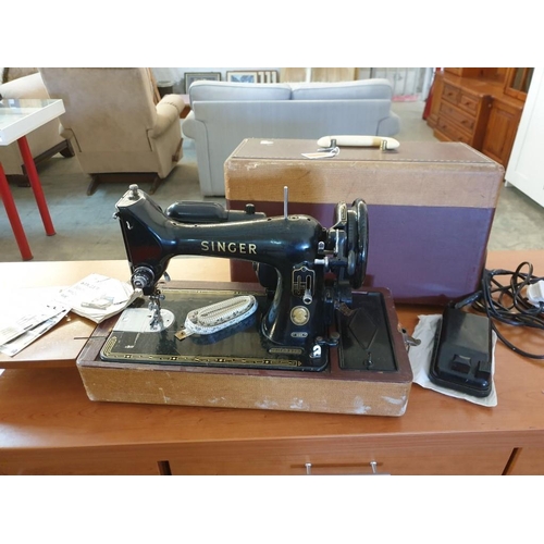 76 - Vintage Singer Sewing Machine, (Model: 99K, Circa 1957) in Case with Manual, Spare Needles, Accessor... 